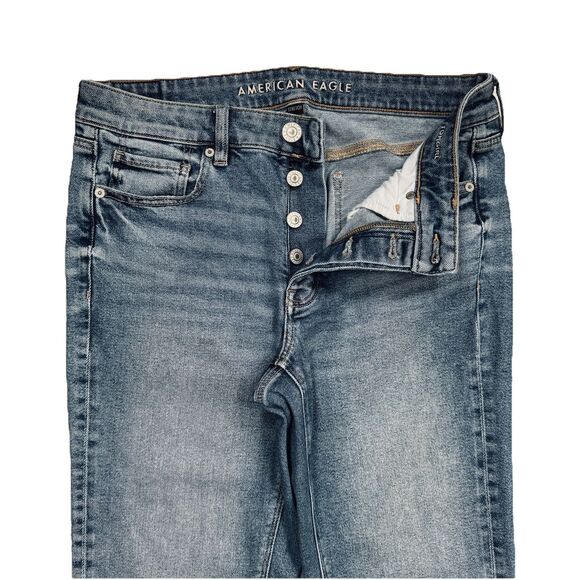 American Eagle Tomgirl Jeans 8 (31x31) Blue Button Fly Mid Rise Denim Womens - Picture 7 of 11